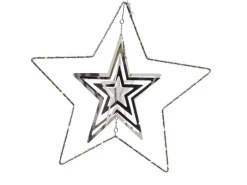 Marelida LED Stern 3D Dekohänger Metallstern Weihnachtsstern Timer D 30cm Silber