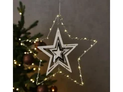 Marelida LED Stern 3D Dekohänger Metallstern Weihnachtsstern Timer D  30cm Silber