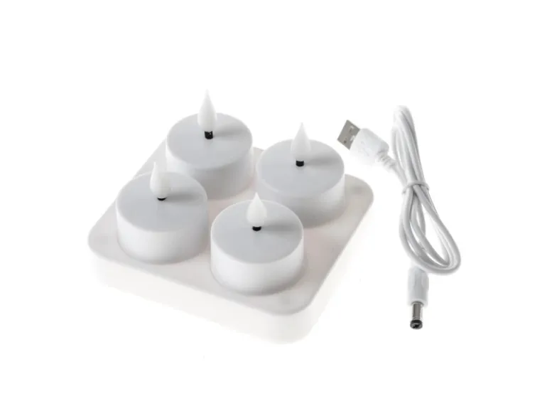 Marelida LED Teelichter 4 Stück Mit Ladestation USB Wiederaufladbar D 4cm Flackernd Weiß