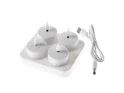 Marelida LED Teelichter 4 Stück Mit Ladestation USB Wiederaufladbar D 4cm Flackernd Weiß
