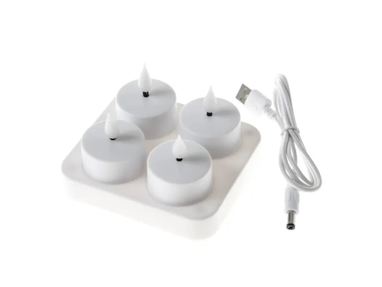 Marelida LED Teelichter 4 Stück Mit Ladestation USB Wiederaufladbar D 4cm Flackernd Weiß