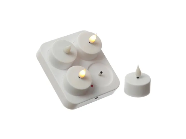 Marelida LED Teelichter 4 Stück Mit Ladestation USB Wiederaufladbar D 4cm Flackernd Weiß