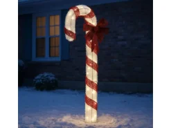 Marelida LED Zuckerstange Mit Schleife XXL Gartendeko Weihnachtsdeko 1,5m Timer Für Außen