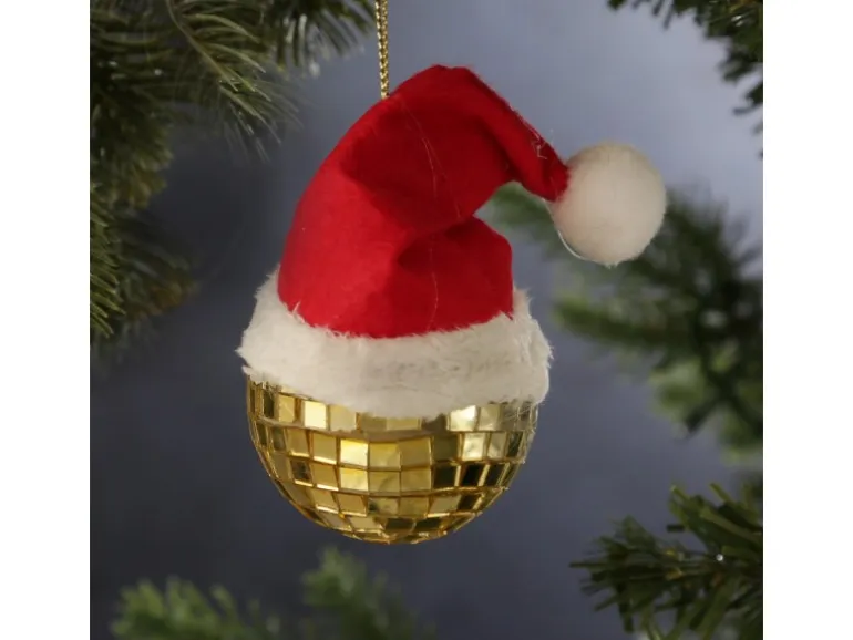 Marelida Weihnachtsbaumschmuck Discokugel Weihnachtsbaumkugel Gold Nikolausmütze 4er Set