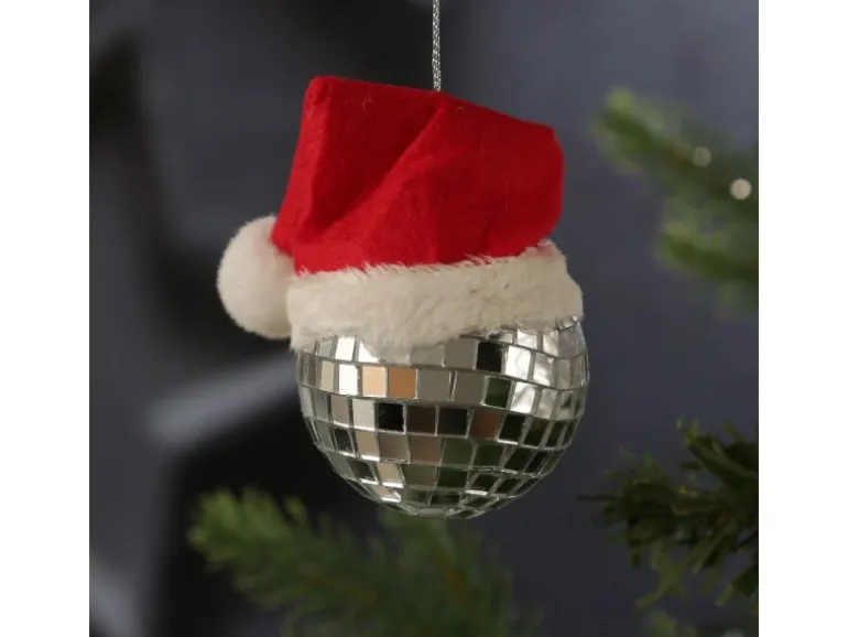 Marelida Weihnachtsbaumschmuck Discokugel Weihnachtsbaumkugel Silber Nikolausmütze 4er Set