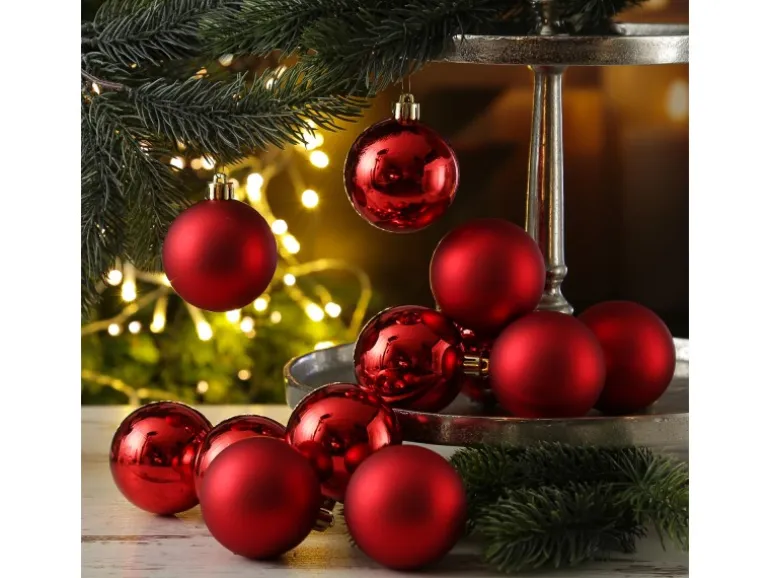 Marelida Weihnachtskugeln Baumschmuck Christbaumkugeln Bruchfest Glänzend Matt Rot 12St