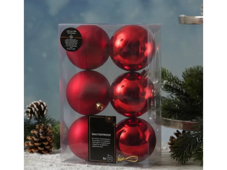 Marelida Weihnachtskugeln Baumschmuck Christbaumkugeln Bruchfest Glänzend Matt Rot 6St