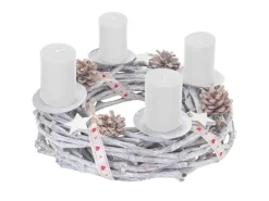 MCW Adventskranz Holz Ø 30cm mit Kerzen Weiß