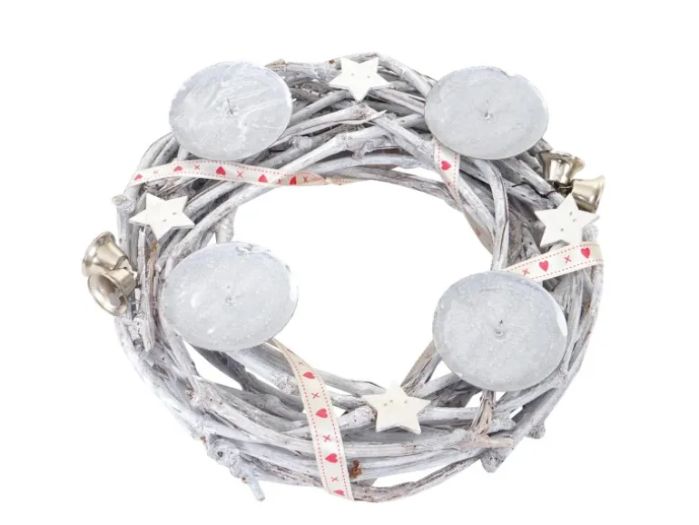 MCW Adventskranz Holz Ø 30cm mit Kerzen Weiß