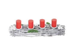 MCW Adventskranz Länglich Holz 60x16x9cm mit Kerzen Rot