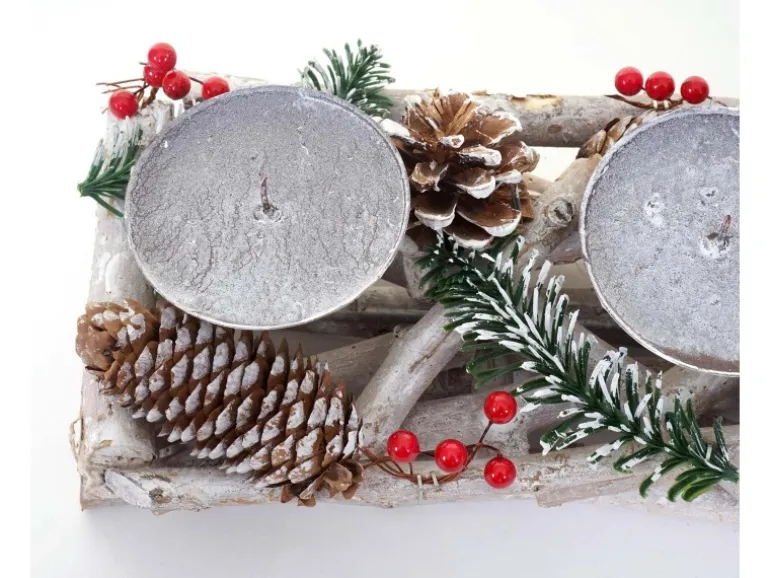 MCW Adventskranz Länglich Holz 11x15x50cm mit Kerzen Rot