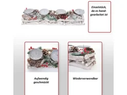 MCW Adventskranz Länglich Holz 11x15x50cm mit Kerzen Rot