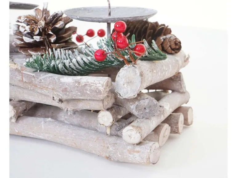 MCW Adventskranz Länglich Holz 11x15x50cm mit Kerzen Rot