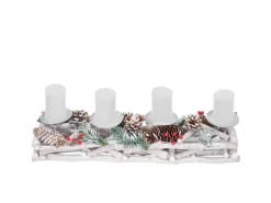 MCW Adventskranz Länglich Holz 11x15x50cm mit Kerzen Weiß