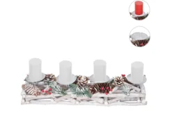 MCW Adventskranz Länglich Holz 11x15x50cm mit Kerzen Weiß