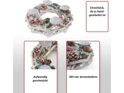 MCW Adventskranz Rund Holz Ø 35cm mit Kerzen Rot