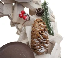 MCW Adventskranz Rund Holz Ø 40cm Weiß-Grau mit Kerzen Rot