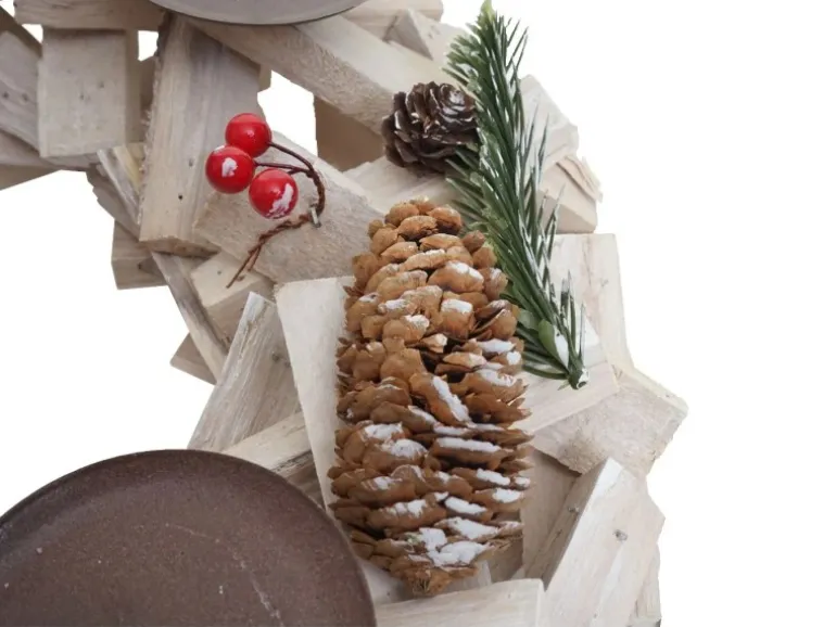 MCW Adventskranz Rund Holz Ø 40cm Weiß-Grau mit Kerzen Rot