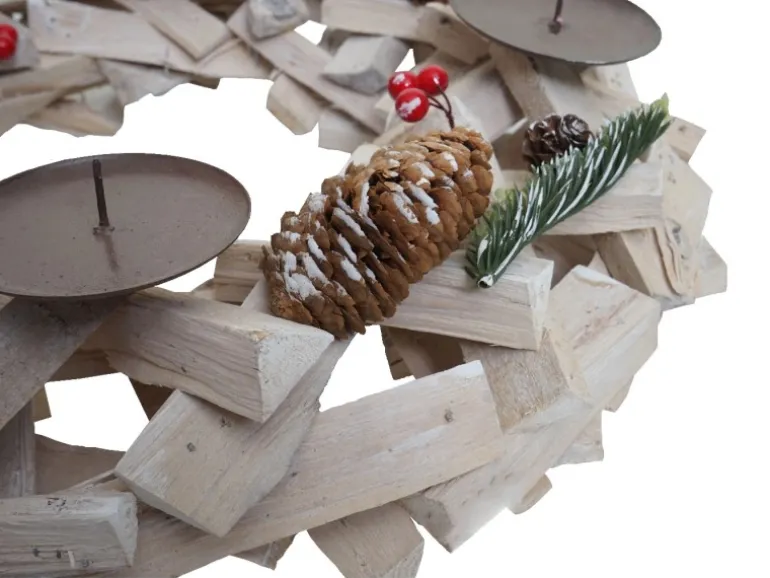 MCW Adventskranz Rund Holz Ø 40cm Weiß-Grau mit Kerzen Rot