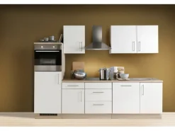 Menke Küchenzeile Premium 280 cm Weiß Hochglanz-Sonoma Eiche Nachbildung