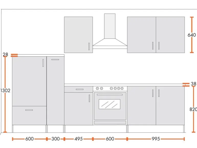 Menke Küchenzeile Premium 300 cm Weiß Hochglanz-Sonoma Eiche Nachbildung