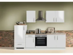 Menke Küchenzeile White Premium 270 cm Lack Weiß Hochglanz-Asteiche Nachbildung