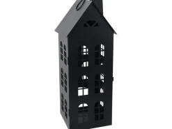 Metall-Laterne Haus Schwarz 18,5 cm x 18 cm x 46 cm