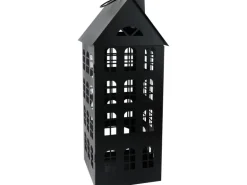 Metall-Laterne Haus Schwarz 23,5 cm x 23 cm x 61 cm