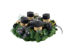 Mischkranz mit 4 Stumpenkerzen Schwarz/Gold Länge 15 cm