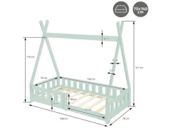 ML-Design Kinderbett Tipi 70x140 cm Mint mit Rausfallschutz Lattenrost