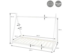 ML-Design Kinderbett Tipi 90x200cm Natur mit Matratze H10cm Lattenrost