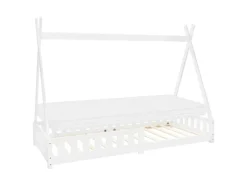 ML-Design Kinderbett Tipi 90x200 cm Weiß Matratze H10cm Rausfallschutz