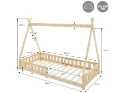 ML-Design Kinderbett Tipi 90x200 cm Weiß Matratze H10cm Rausfallschutz