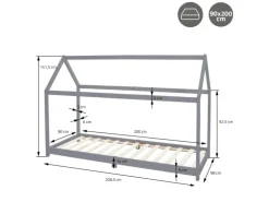 ML-Design Kinderbett Tipi 90x200 cm Hellgrau Matratze H16cm Lattenrost