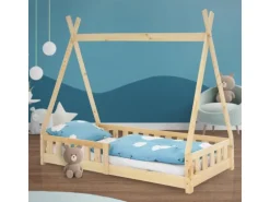 ML-Design Kinderbett Tipi 80x160cm Natur mit Rausfallschutz Lattenrost
