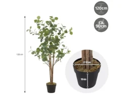 ML-Design Künstliche Eukalyptus 120cm Groß Kunstpflanze Naturholzstamm