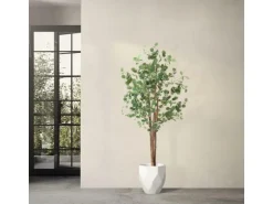 ML-Design Künstliche Eukalyptus 180cm Groß Kunstpflanze Naturholzstamm
