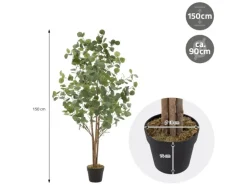 ML-Design Künstliche Eukalyptus 150cm Groß Kunstpflanze Naturholzstamm