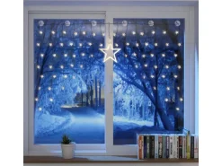 Mojawo Beleuchtete Weihnacht Lichterkette Fensterdeko Sternenvorhang 90 LED Warm Weiß