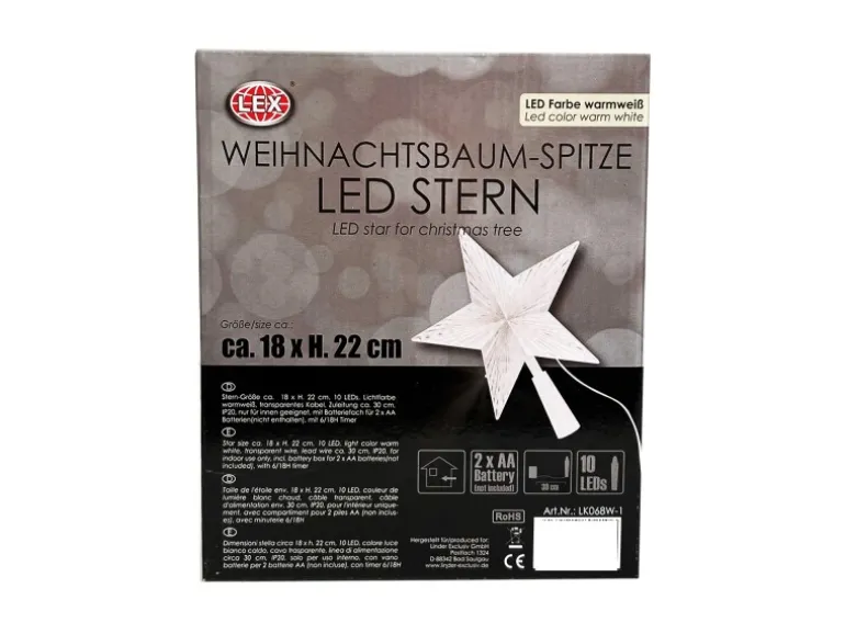 Mojawo LED Baumspitze Stern Weihnachtsbaumspitze 10 LEDs Kabel Transparent Batterie