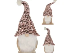 Niedliche Weihnachtsfigur "Wichtel" auf Holzfuß 32 cm Rosa