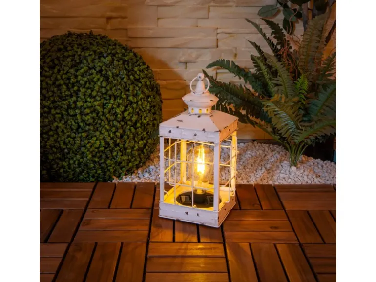 Näve LED-Deko-Solarleuchte Laterne 31,5 cm Antik Weiß mit Aufhängemöglichkeit
