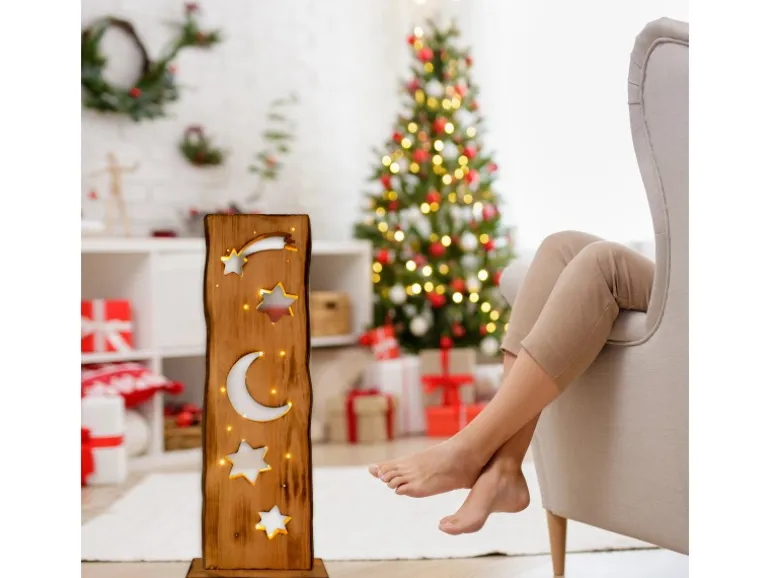 Näve LED-Design-Tischleuchte Holz Mond und Sterne 60 cm