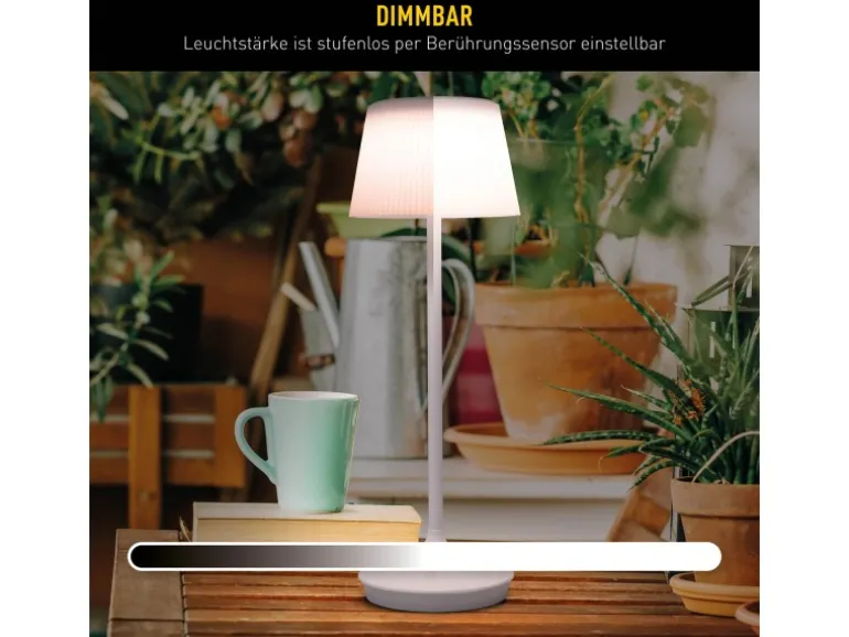 Näve LED-Solar-Akkutischleuchte Emmi Weiß Ø 13 cm x 38 cm