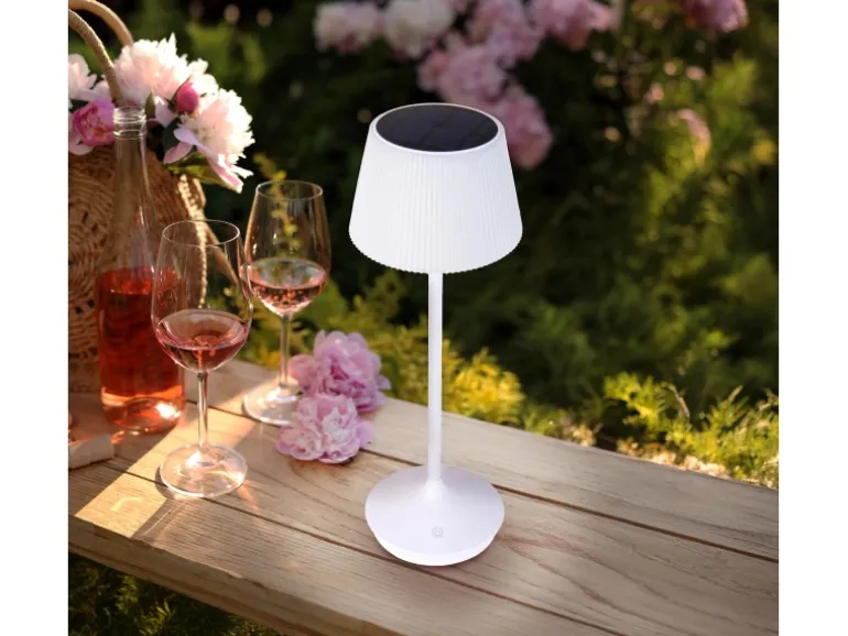 Näve LED-Solar-Akkutischleuchte Emmi Weiß Ø 13 cm x 38 cm