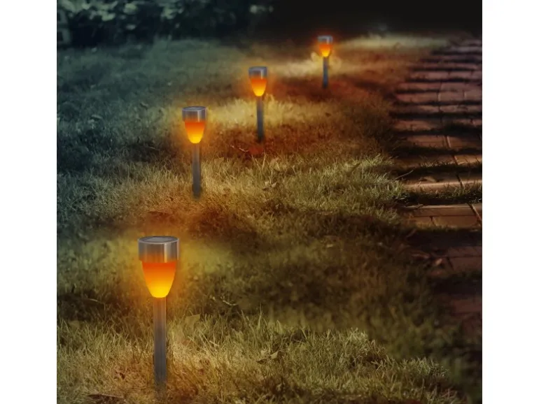 Näve LED-Solar-Außenleuchte mit Erdspieß Warmweiß m. Flackereffekt 6er-Set