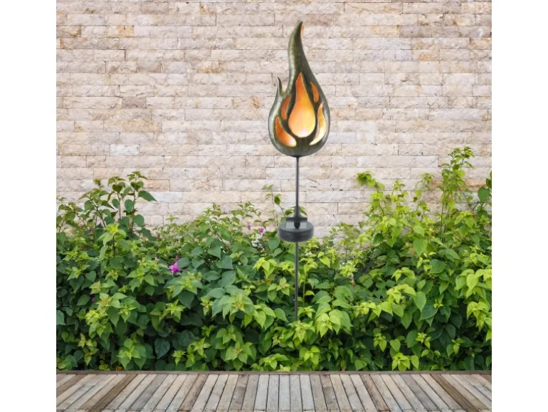 Näve LED-Solar-Erdspieß Flamme Bronze Orange Lichtfarbe Gelb m. Flammeneffekt