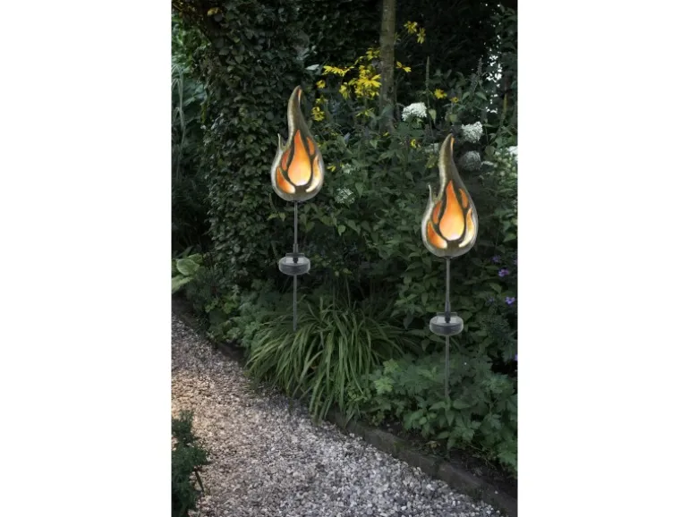 Näve LED-Solar-Erdspieß Flamme Bronze Orange Lichtfarbe Gelb m. Flammeneffekt