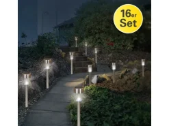 Näve LED-Solar-Erdspieß IP44 Silber 16er-Set 36 cm