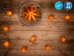 Näve Outdoor 9er-LED Weihnachtslichterkette 3D-Sterne Gold